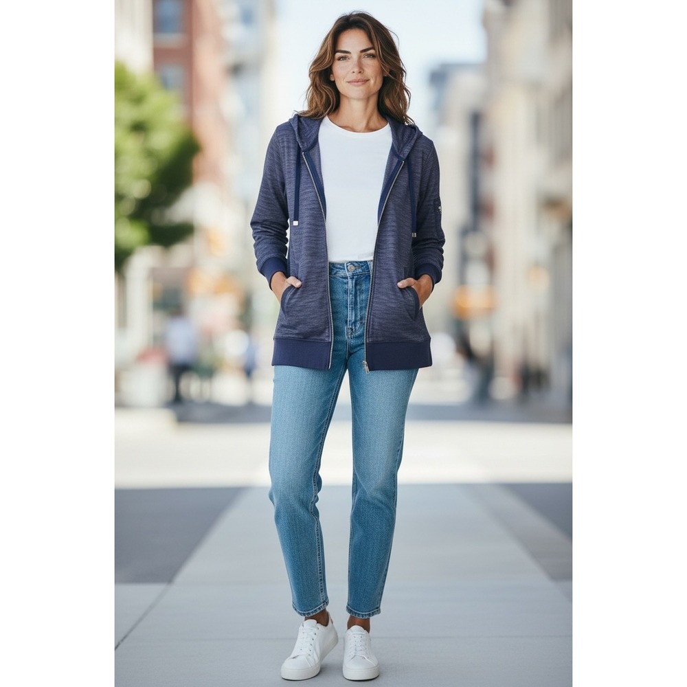 Style & Co Sport Blue Marled Heathered Full Zip Hoodie Jacket Womens L